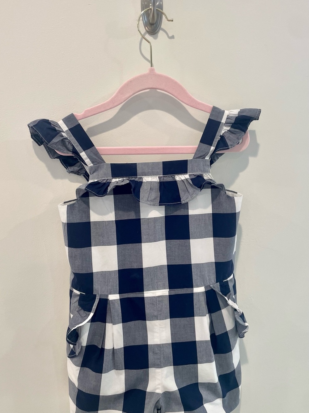 Janie and Jack Navy and White Check Ruffle Romper - Sz 3
